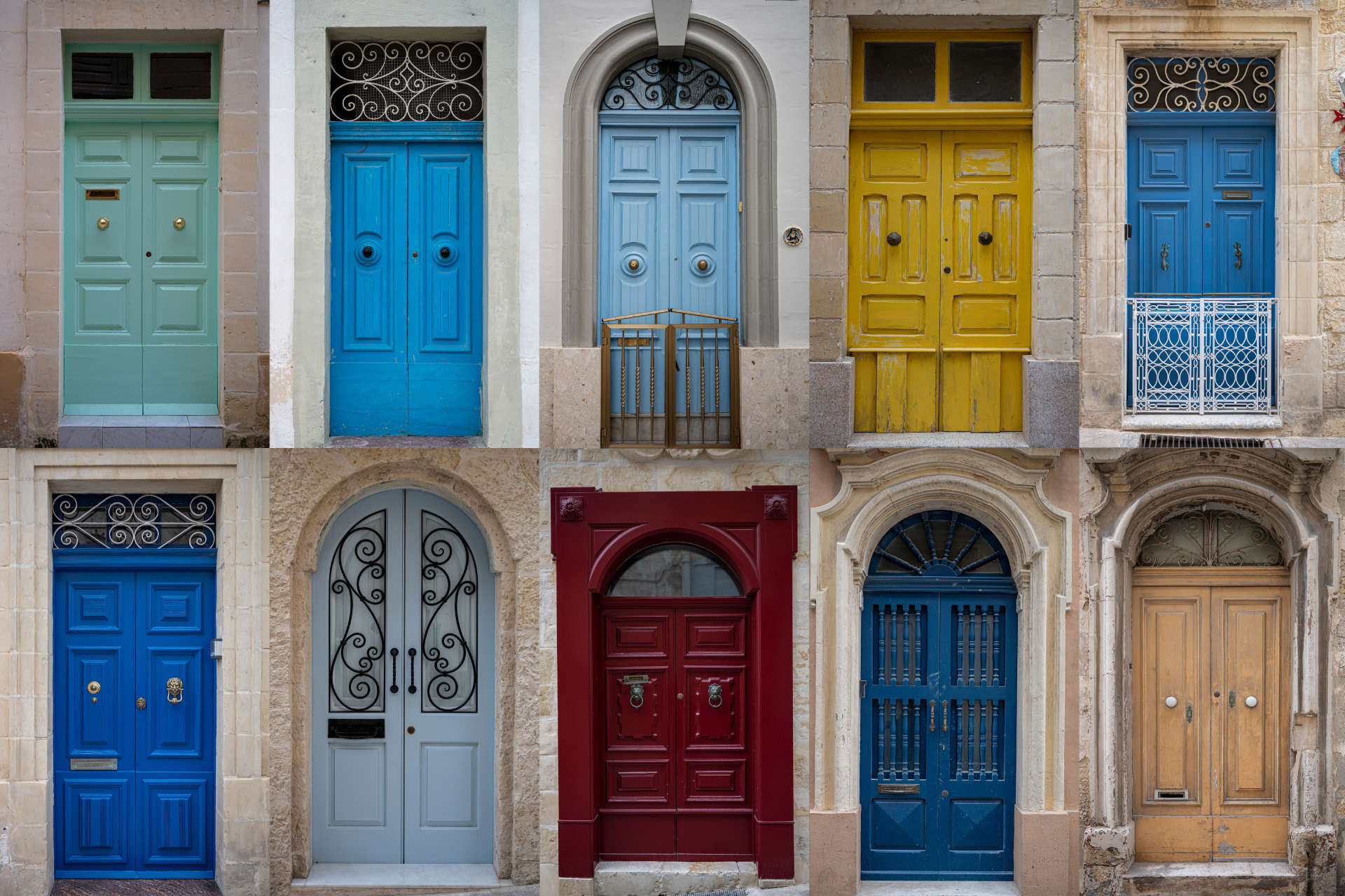 Collage of colorful front wooden doors London